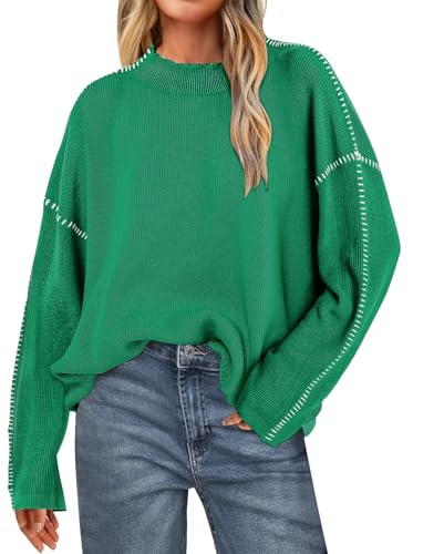 Image of Bloggerlove Womens Oversized Sweaters Long Sleeve Mock Neck Color Block Chunky Knit Casual Pullover Sweater Fall Tops 2024
