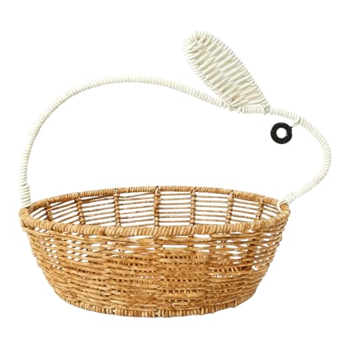 Cesta de ratán | Lindo conejo de Pascua organizador rústico, cesta de almacenamiento trenzada de conejito de Pascua, para dormitorio, salón, casa de campo, juguete, aperitivo, picnic