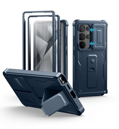 Image of Dexnor for Samsung Galaxy S25 Ultra Case with Built-in Slide Camera Cover & Screen Protector & Kickstand, Heavy-Duty Shockproof Rugged Case Full-Body Bumper Cover for Galaxy S25 Ultra(2025),Navy Blue