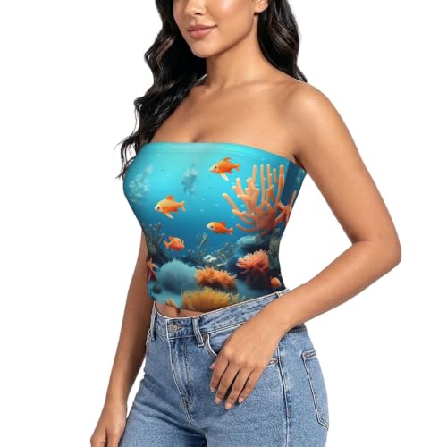 Top tubo sin tirantes coral fish para mujer con agarre de silicona