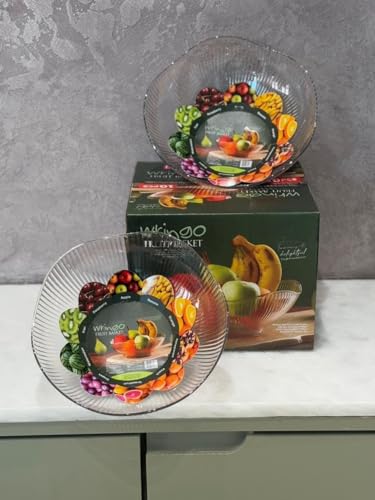 Image of BUNTYCHIKU Fruit Storage Basket for Dining Table - Acrylic Transparent Ribbed Wavy Edge Serving Bowl for Salad, Fruits & Snacks, Multipurpose Heavy Fruit Baskets for Home Kitchen & Restaurant [ 1PCS ]