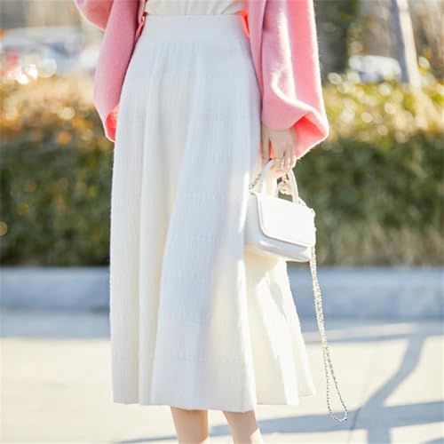 Women Merino Wool A-Line Skirt Elastic Waist Textured Knit Loose Swing Umbrella Solid Color Skirt4