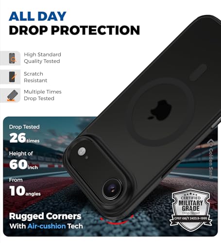 Image of Golden Sand Rugged Frosted MagSnap Back Cover Case for Apple iPhone Air, iPhone 17 Air 5G Compatible with MagSafe - Semi Transparent,Shockproof, Slim, Matte Grip, Strong Magnets (Space Black, TPU+PC)