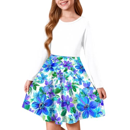 Girls Summer A-Line T-Shirt Dress Long Sleeve Swing Twirly Casual Sundress Party Dresses