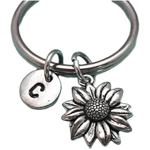 Sunflower keychain, sunflower charm, flower, personalized, initial, customized, monogram