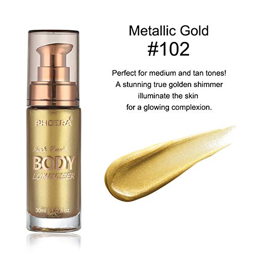 Liquid Illuminator, Firstfly Body Highlighter Makeup Smooth Shimmer Glow Liquid Foundation for Face & Body (#02 Metallic Gold)