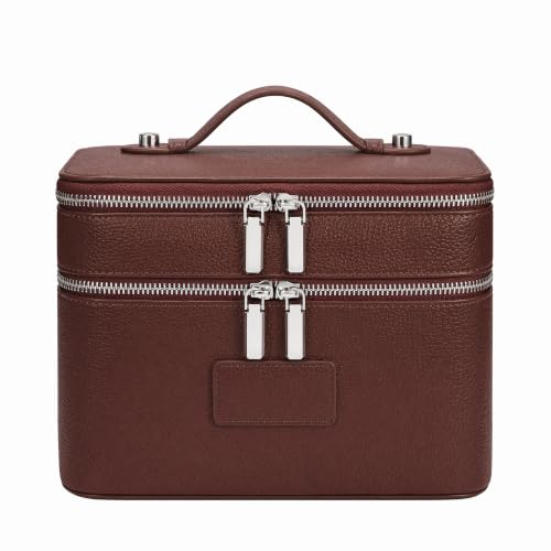idoltimes Makeup Case Leather Double Layer Makeup Bag Duo Large Portable Travel Toiletry Case Cosmetic Organizer for Women