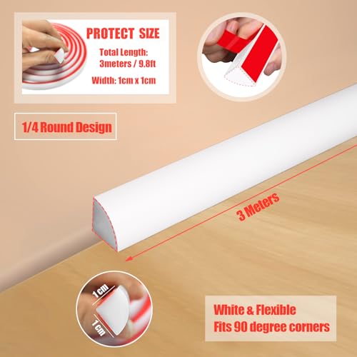 Flexible Viertelrunde Zierleiste, selbstklebende Gummi-Viertel-Rund-Zierleiste, abziehen und aufkleben, Wandverkleidung für Boden, Ecke, Badewanne (weiß)