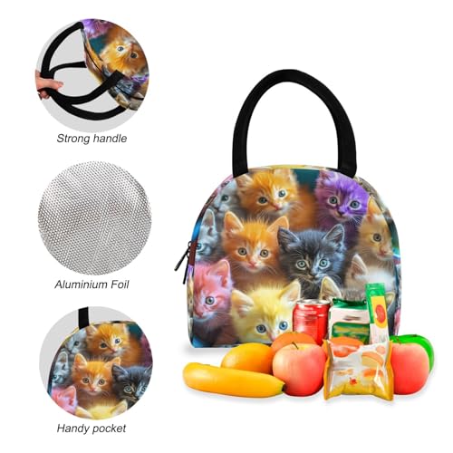 Colorful Cats Print Backpack Set with Lunch Bag, Large Capacity Travel Backpacks and Lunch Box Insulated for Commute Hiking Picnic4