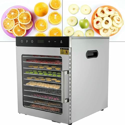 SRFTT Secador de Alimentos Comercial, secador de Alimentos de Acero Inoxidable con 10 bandejas, Temporizador de 24 Horas y Pantalla LED táctil.