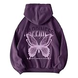 SweatyRocks Women's Butterfly Sweatshirts Letter Graphic Long Sleeve Hoodie Pullover Top Small