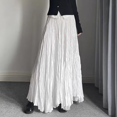 Women's Irregular Extra Long Pleated Skirt, Solid Color high Waisted Floor dragging Pleated Skirt A-line Skirt2