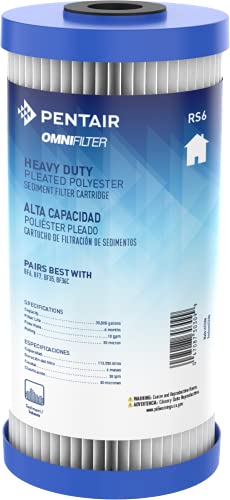 Pentair OMNIFilter RS6 Sediment Water Filter, 10-Inch, Whole House Heavy Duty Pleated Replacement Cartridge, 10' x 4.5'