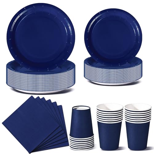 Nkaiso Anniversaire Vaisselle de fete 96 Pièces Bleu Foncé Party Assiettes en Papier Set...