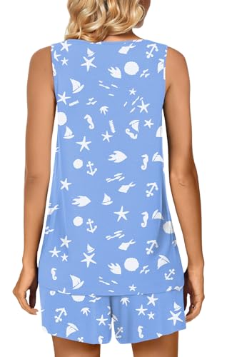 Image of POPYOUNG Pajama Set for Women Summer 2 Piece Lounge Shorts Sets Sleepwear