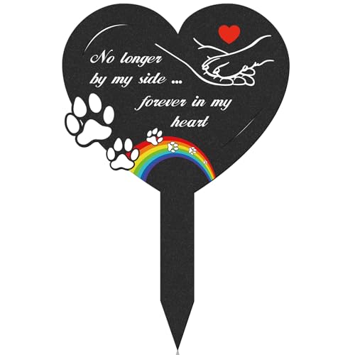 LIRAVENO Dog Memorial Grave Stakes - Metal Pets Lover Cemetery Markers Decorations for Humans Heart Plaques Decor for Outdoor Garden Black Bridge Rainbow Personalized Sympathy Yard Remembrance Gifts
