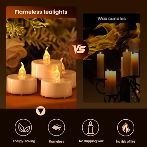 Image of JOSU 12Pcs Flickering Flameless Led Tea Lights Candles Battery Operated, 200+ Hours Fake Electric Candles with Remote Timer, Warmer Lamp White Candlesticks for Home Wedding Party Decor
