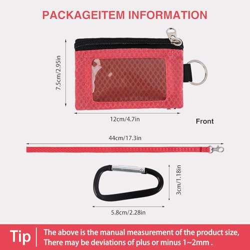 Image of MASAPHlL Small Lanyard Wallet for Women /Men with RFID Blocking ID Badge Holder, Minimalist Nylon Zipper Pouch, Travel Neck Wallet with Keychain, ID Window for Card,Coin,Cash (Deep red+Rose)