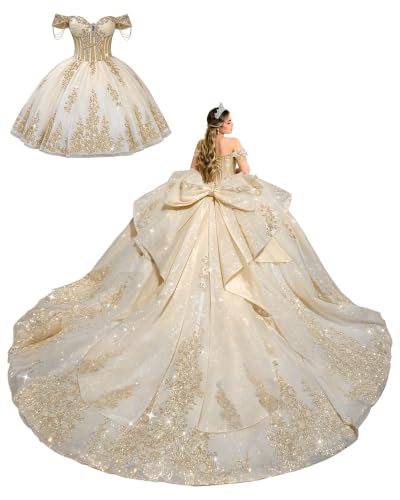 Youjiayi Champagne Quince Dresses Sequin Sweet 16 Dress Plus Size 26