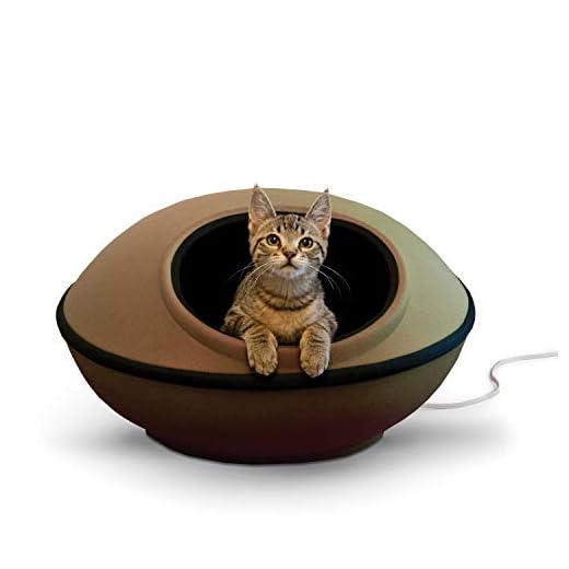 K&H PET PRODUCTS Thermo-Mod Dream Pod Heated Pet Bed 22 Inches Tan/Black