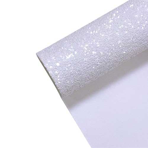 Image of Sparkly Snow White Chunky Glitter Faux Leather Roll 12 x 52 inch Shiny Solid Color Winter Fabric for Bows Earrings Crafts (18015#1)