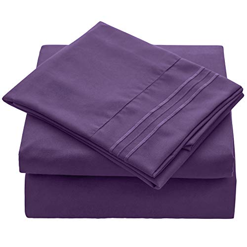 Juego de ropa de cama de Veeyoo, antiarrugas, hipoalergénico, suave, 3 piezas, color blanco, poliéster, Morado, UK King