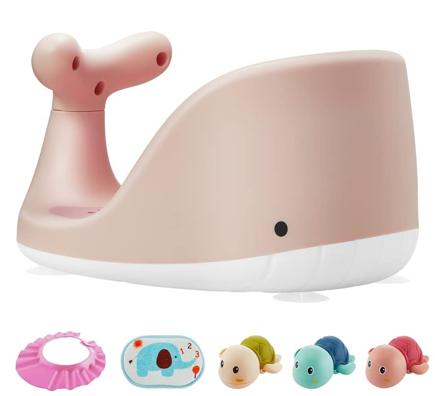 Niceyoeuk Baby Bath Seat,Whale Shape Baby Bathtub Seat, – Ergonomic Backrest – Elastic and Breathable – 4 Strong Non-Slip Suction Cups for Baby Sitting Up (A)