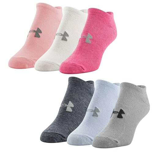Under Armour UA Women's Training No Show Socks, 6-Pair Pack, Gray/Pink/Assorted, Shoe Size 7-10.5