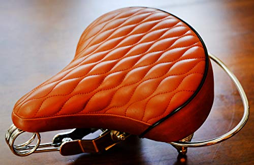 VELO SD Saddle - Brown, Classic Style Seat with Chrome Rail Handle bar for Beach Cruiser Bikes, Twin-Spring suspenion, Made in Taiwan.