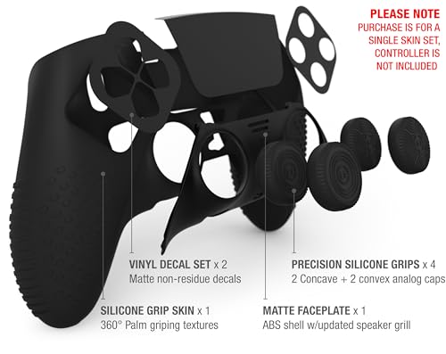 Image of Eclipse PS5 Edge Controller Skin Combo Set | Dock Compatible, Protector Decals, Anti-Slip Soft Gel Silicone Cover, Faceplate Shell & Thumb Grips for Playstation 5 DualSense Edge (Black)