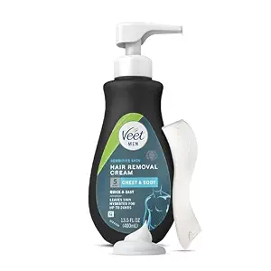 Veet Hair Removal Cream For Men, 5 Min Sensitive Skin, Hair Removal Gel For Body, Chest & Back, Dermatologically Tested, 13.5 FL OZ with Spatula