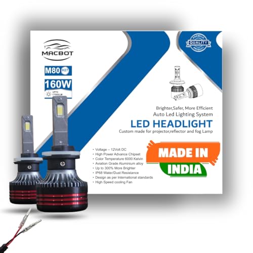 Image of MACBOT H27 Type LED Foglight Bulb 160 Watt M80-H27, with 2-Year Replacement Warranty - Made in India for Cars (80 Watt Each Bulb) Super Bright White Light, Easy Installation, Long-lasting Performance