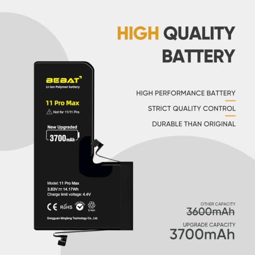 Image of Replacement for iPhone 11 PRO MAX Battery, 3700mAh High Capacity Li-ion Polymer Replacement Battery for Model A2218 A2161 A2220 with Professional Repair Tool Kits