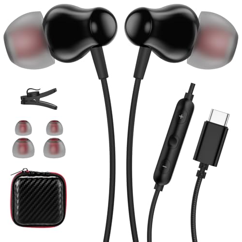 Image of ACANDYA USB C Headphones with Mic in-Ear Wired Earbuds for Work Calls Black | Noise Isolating USB C Headphone Wired Earbuds for Commute Travel Earphones with Microphone Portable for Subway Bus Plane