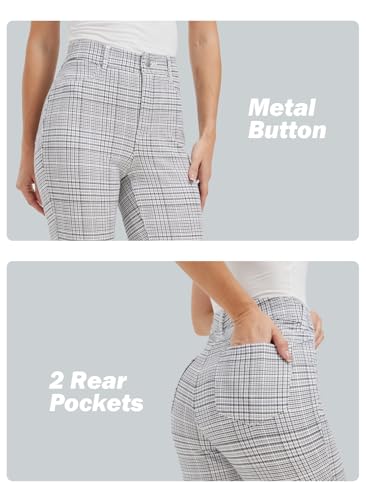 KYAL Women's High Waisted Stretchy Work Pants Straight Leg Business Office Trousers Button Casual Slacks with Pockets3