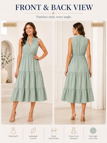 Image of BROVAVE Womens 2026 Summer Sleeveless Shirt Dress Collar Striped V Neck Casual Midi Dresses
