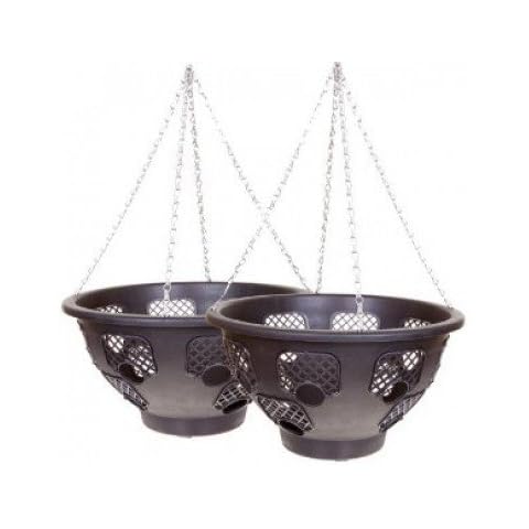 Black Hanging Basket 14'' x2. Comes with 16'' Chains/Hooks. PLANTOPIA. Garden Cover