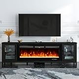 oneinmil 80' Fireplace TV Stand, 50 Inch Electric Fireplace & Modern Entertainment Center, TV Console with Adjustable Shelf & Glass Door for TVs Up to 90', Fire Place TV Stands for Living Room, Black