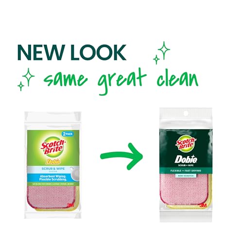 Image of Scotch-Brite Dobie Scrub & Wipe Cloths, Sponge Cloths for Cleaning Kitchen, Bathroom, and Household, Dobie Scrub and Wipe Cloth Absorbs and Doesn't Scratch, 2 Cleaning Cloths