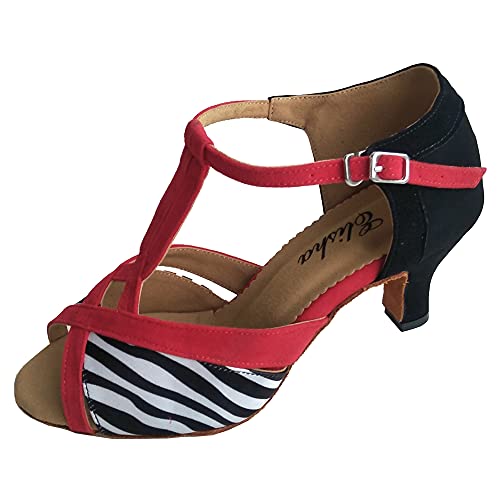 2.5 pulgadas de tacón predeterminado de las mujeres latinas salsa abierta del dedo del pie del zapato de baile del talón personalizado, Tacón rojo de 6.35 cm, 38 EU Cover