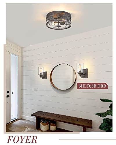 Farmhouse Light Fixtures Ceiling, Hwh Flush Mount Ceiling Light With Seeded Glass, 12-Inch Metal Cage Close To Ceiling Light For Hallway, Laundry, Bedroom, Foyer, Oil-Rubbed Bronze Finish, 5Hy66F Orb #TOP4