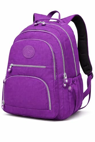Mochila Grande 30L Nylon Impermeável Feminina Masculina Escolar Juvenil Notebook 15' — Mochila Preta Resistente com Múltiplos Bolsos, Leve, Casual e Reforçada para Escola e Viagens (Roxo)