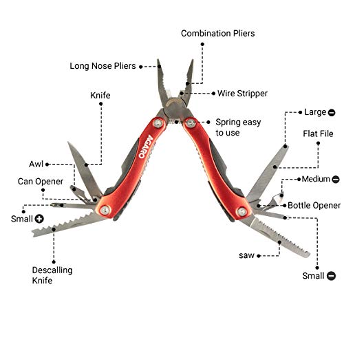 Image of AGARO 12 - in - 1 Multi Tool Plier, Hardened Steel, Multipurpose Plier, Knife, Saw, Cable Cutter, Wire Stripper, Screwdriver And More, Ideal For Home, Office, Car, Bike, Outdoor Activity,Red
