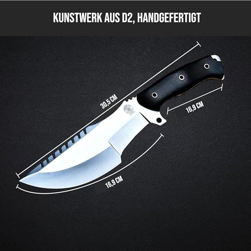BIGCAT ROAR Black Jaguar Tracker – Jagdmesser D2 Stahl 30,5 cm – Micarta Griff & Lederetui – Feste Klinge mit Wellenschliff – Outdoor Messer Survival Bushcraft Camping – Geschenk für Männer Jäger – Bild 3