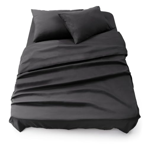 Blumtal - Parure De Lit 160x200 en Microfibre - 3 Pièces - Drap Housse 160x200 + Drap Plat 2 Personnes (240x275) + 2 Taies d'oreiller 50x80 - Anthracite