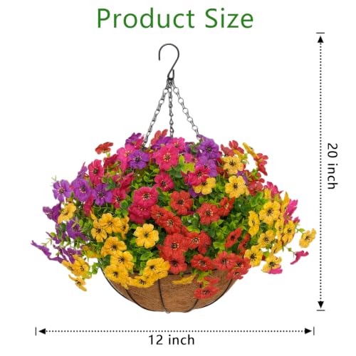 Image of 2 Set Artificial Outdoor Flowers with Hanging Basket for Garden Porch Patio Balcony Yard Home Decoration