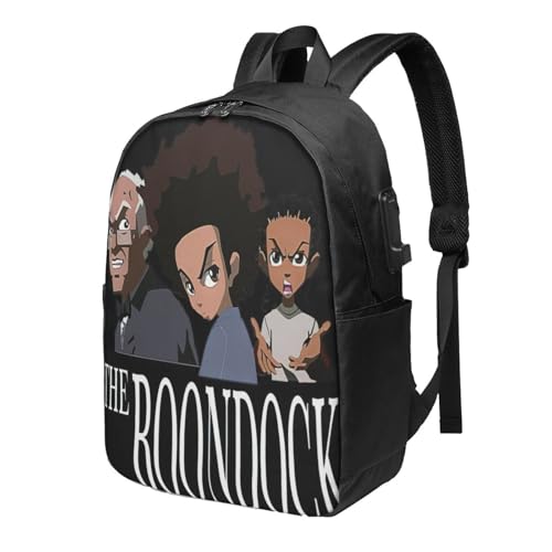 The Cute Boondocks Laptop Backpack With Usb Charging Port Large Travel Bags Unisex Adult Gym Bags Daypack for Outdoor Cool Work Rucksack Computer Bag for Men&Women