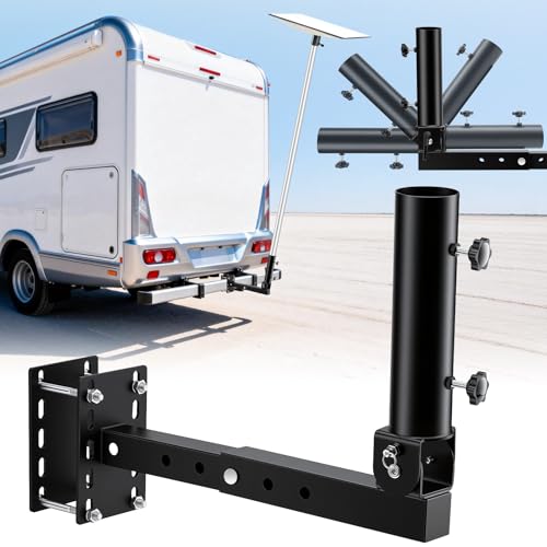 DZGKGM RV Flag Pole Mount, Heavy Duty 180° Adjustable Folding RV Starlink Holder Bracket for 2' Receiver, Trailer Bumper, Hitch, A-Frame, Tongue 5IN1 - Stable Internet & Flag Display for Camping