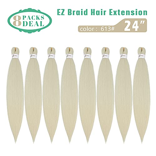 [Multi Packs Deal] Spetra Platinum Blonde Pre Stretched Braiding Hair Extensions 24 Inch - 8 Bundles Synthetic Crochet Braids 613 Knotless Natural Ez Box Braids Hair Professional Soft Yaki Straight #TOP1
