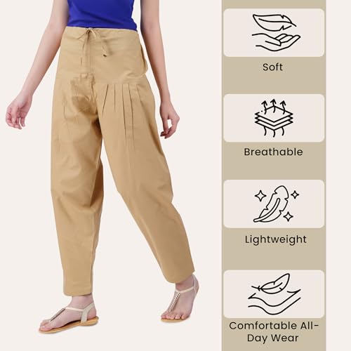 Image of Happy Bunny Salwar Pant for Women, Fine Cotton Ethnic Trousers with Drawstring Waist, Comfortable Daily, Office & Casual Wear Bottoms